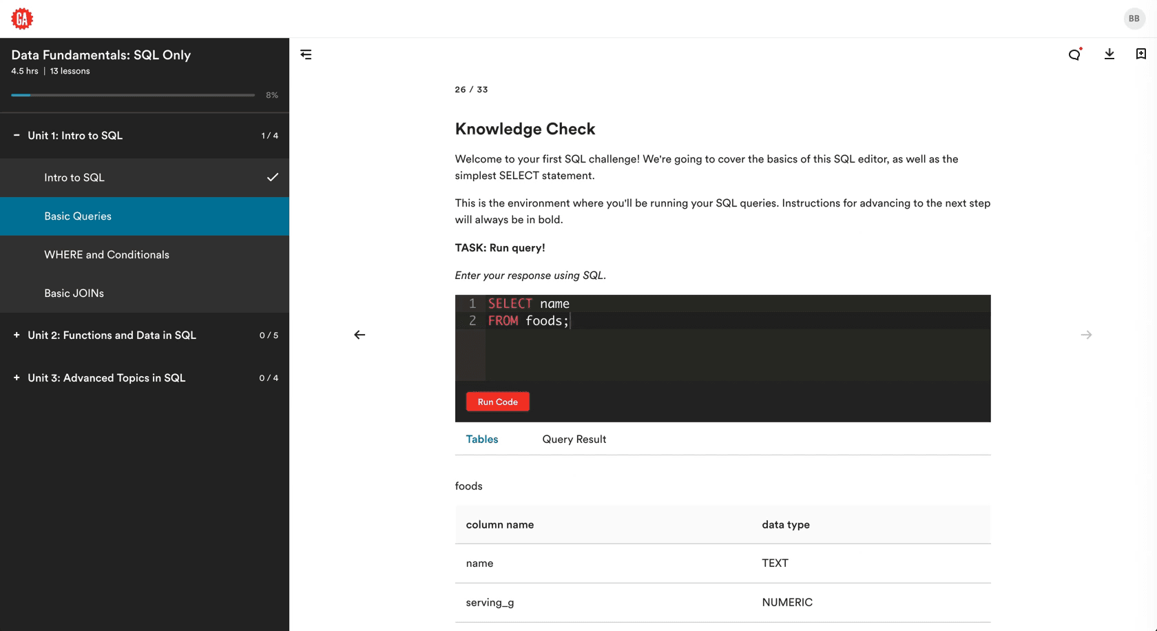 Course page on MyGA