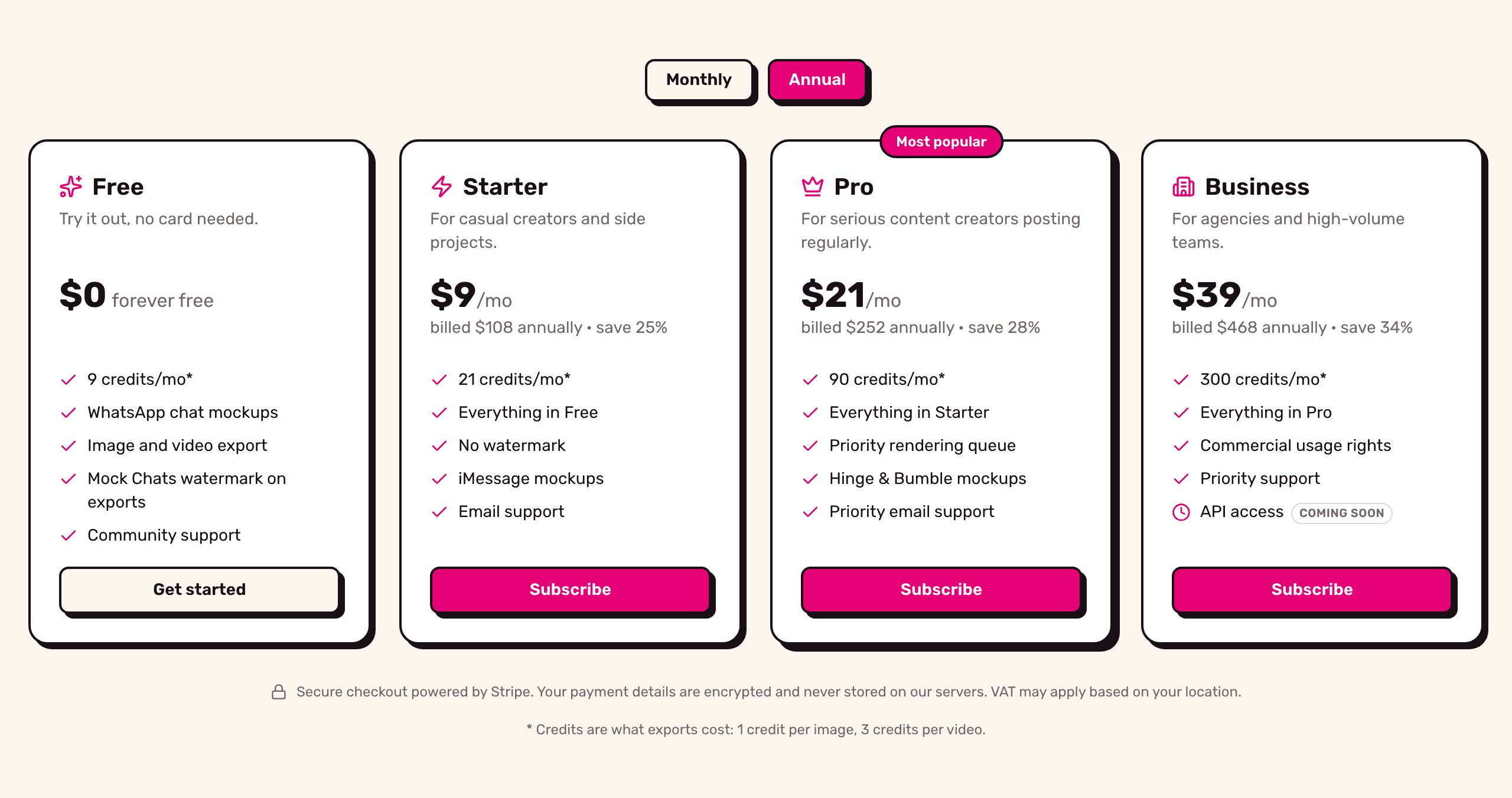 Mock Chats pricing plans