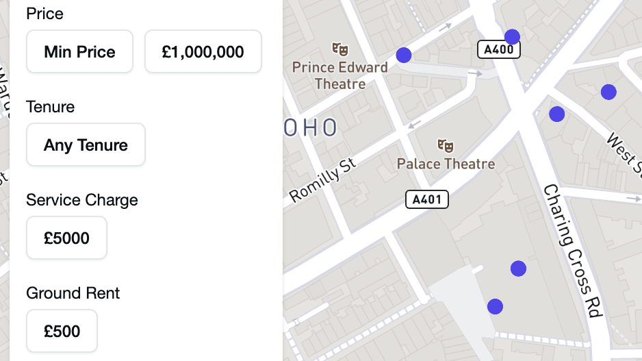 Filters on Property Track website