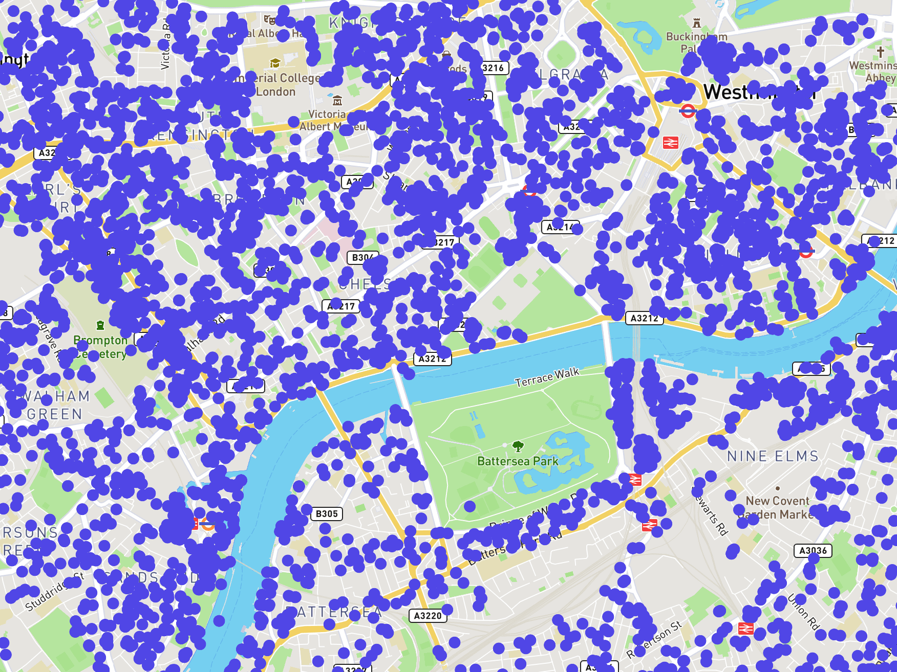 Map view of London properties on Property Track website