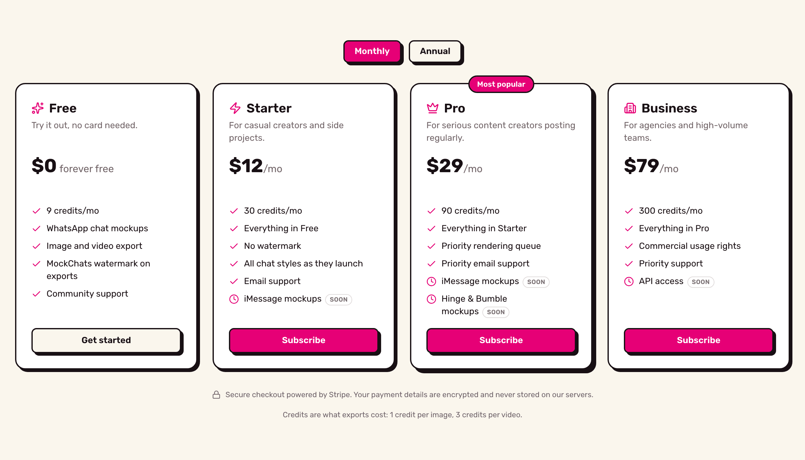 MockChats pricing plans